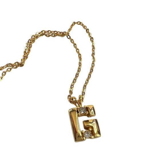 Vintage Givenchy "G" Necklace Gold Plated with 2 Rhinestones - - Picture 1 of 15